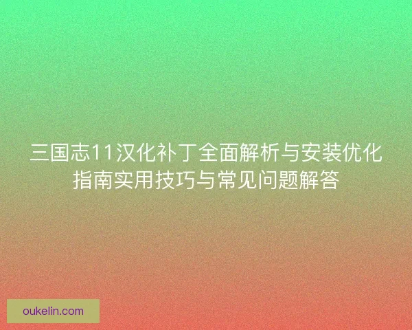 三国志11汉化补丁全面解析与安装优化指南实用技巧与常见问题解答